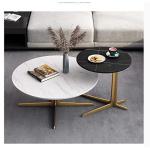 Couchtische in Marmoroptik, rund, mit goldfarbenem Metallrahmen, modernes Wohnzimmerdekor-Set