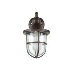 Buitenlamp muur roestbruin antiek glas echt messing E27 IP64 huis binnenplaats maritiem H: 27 cm wandlamp huis tuin SANTORIN