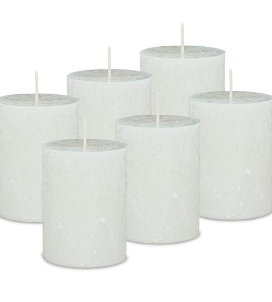 : 6 x Rustieke stompkaarsen 80/60 mm Safe Candle zelfdovend. Brandduur ca. 25 uur - 100% made in Germany door Wenzel kaarsen - RAL gecertificeerd (wolwit)