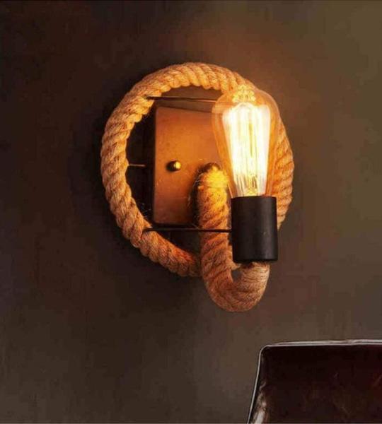 Hennep Touw Wandlamp Rustieke Vintage Retro Wandlamp E27 Wandlamp Industrie Balkon Creatieve Wandkandelaar Gang Bar Café Eetkamer Keuken Wandverlichting Woonkamer Kantoor Hanglamp