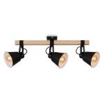 Verlichting plafondlamp retro met houten balken, 3-vlammige plafondlamp vintage, E27 fitting max. 40 watt, verstelbare lampenkappen, rustieke plafondspot, zwart-hout 2406-035