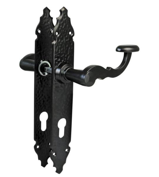 - Set mit 2 Griffen für Türen, Modell 100PB47 | 280 x 45 x 3,5 mm | Vierkant 8 mm | Für die Verwendung mit Schlössern | Schmiedeeisen | aus schwarzem Zamak