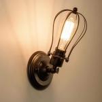Industriële wandkandelaar, vintage verlichting, verstelbare wandlamp, rustieke draad, metaal, kooi, wandlamp, Edison-stijl, antieke lamp, verandaallamp (zonder gloeilamp) (roest)