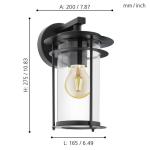 Valdeo Buitenwandlamp, 1 lichtpunt, wandlamp van verzinkt staal in zwart, transparant glas, E27-fitting, IP44