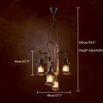 Vintage hanglamp, industriële hanglamp, retro houten hanglamp, zwart, ijzer, glas, lampenkap, E27 x 4, in hoogte verstelbaar, loft, hanglamp, binnen, voor eetkamer, woonkamer, bar