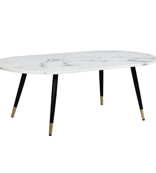 Salontafel, 120 x 60 x 41,5 cm, met marmerlook, wit, modern, design woonkamertafel met metalen frame, grote bijzettafel, woonkamer