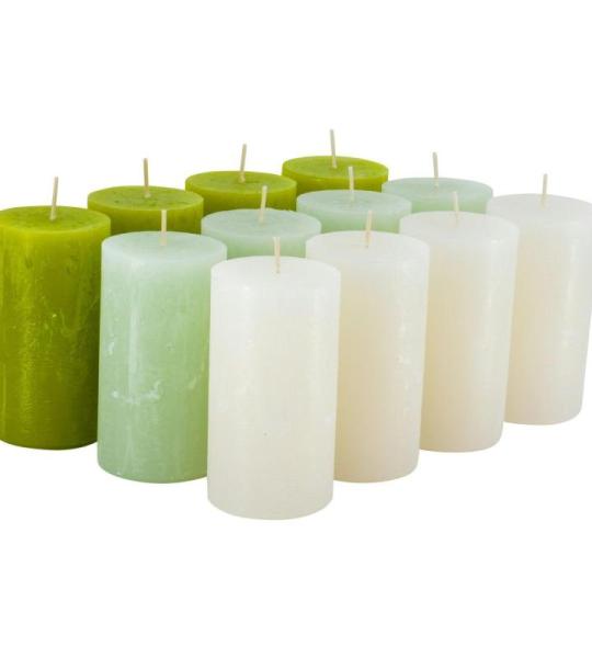 Hoogwaardige & rustieke stompkaarsen – 12 stuks – SafeCandle – waskaarsen/Rustieke kaarsen/Adventkaarsen Kerstmis (Happy Green-Mix, standaard: hoogte 11 cm/Ø 6 cm)