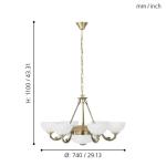 Savoy hanglamp met 8 fittingen, vintage, rustieke hanglamp van gepolijst gebruind metaal met wit gesatineerd glas, hangende eettafellamp, woonkamerlamp met E14- en E27-fittingen