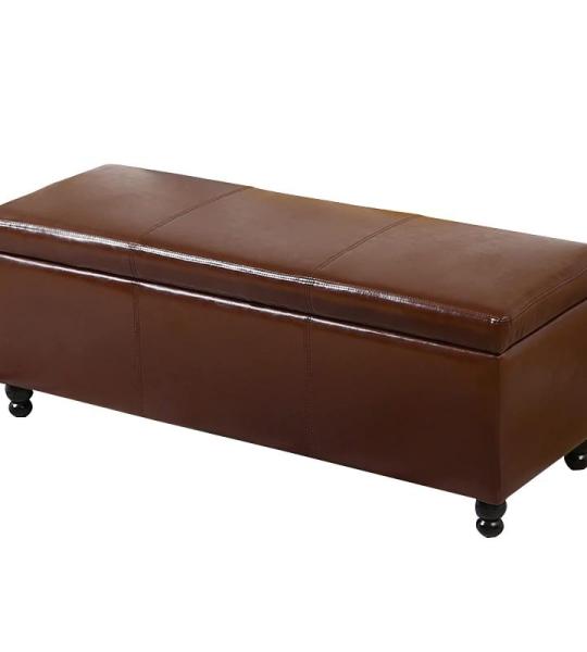 Ottomane aus Leder mit Stauraum und getuftetem Holz mit Fußstütze – moderner, rechteckiger Couchtisch für Wohnzimmer, Schlafzimmer