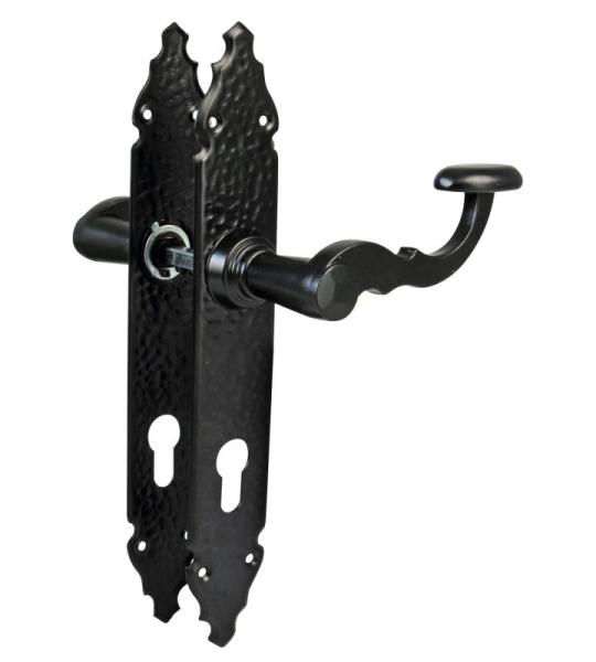 - 2er Set Türgriffe für Durchgangstüren, Mod. 100PB85, 280 x 45 x 3,5 mm, Vierkant, 8 mm, zur Verwendung mit Einsteckschlössern, geschmiedet, aus Zamak, schwarz