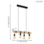 Townshend 95499 Houten hanglamp met 6 hangende vlammende lichtbollen; fittingen: E27