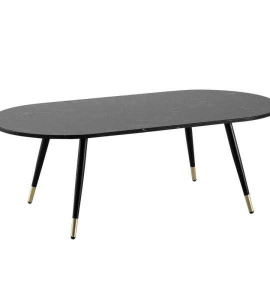 Salontafel, 120 x 60 x 41,5 cm, in marmerlook, zwart, modern, design woonkamertafel met metalen frame, grote bijzettafel, woonkamer