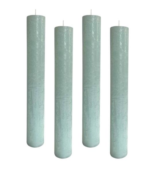 Set van 4 rustieke staafkaarsen, H: 24 cm Ø: 3,4 cm, 24 uur brandduur, dikke kaarsen, dinerkaarsen, tafelkaarsen, kerkkaarsen, kleur: ijsblauw