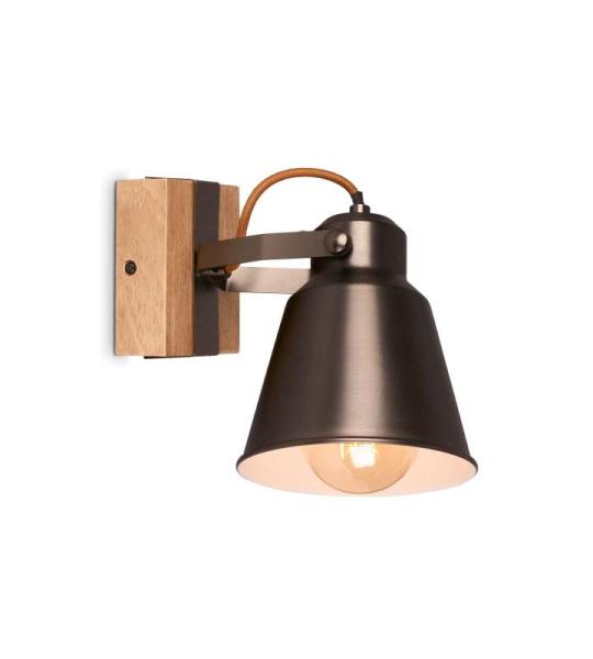 Lampen – wandlamp retro met hout, 1-vlam wandlamp vintage, E27 fitting max. 40 watt, verstelbare lampenkap, rustieke wandspot, grijs-hout
