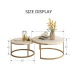 Moderne ronde marmeren salontafels set van 2 met gouden metalen voet voor luxe woonkamer decor.