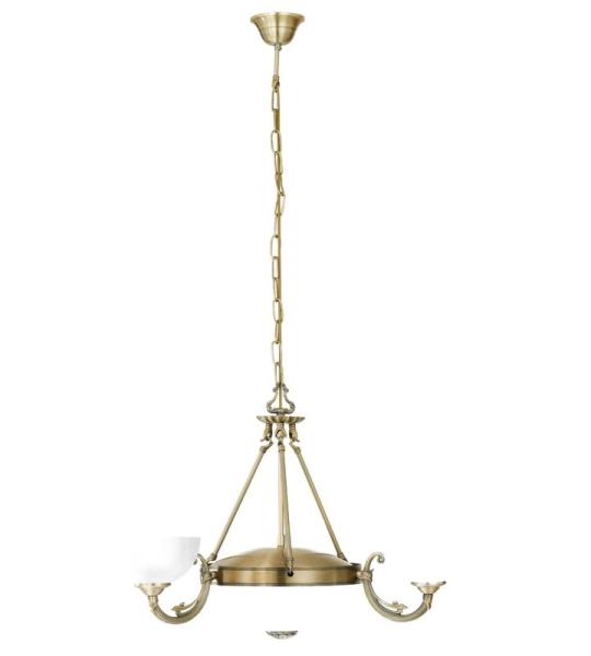 Savoy hanglamp met 5 fittingen, vintage, rustieke hanglamp van gepolijst gebruind metaal met wit gesatineerd glas, hangende eettafellamp, woonkamerlamp met E14- en E27-fittingen