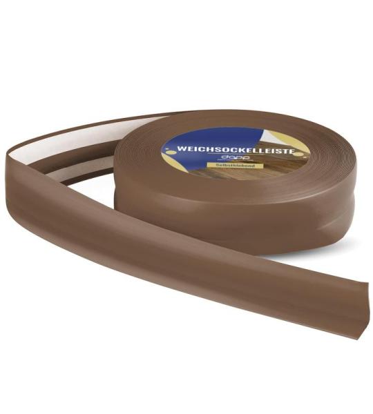 Zachte plint, 200 m (8 x 25 m), donkerbruin, 32 x 23 mm, pvc, zelfklevend, knikhoek plint, hoekprofiel, aansluitprofiel, vloerlijst, rubberen plint