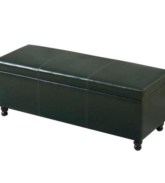 Moderne Polsterbank aus Leder mit Stauraum, mit getufteter Fußstütze aus Holz, Hocker und Hebebühne, Dunkelgrün, 100 x 43 x 42 cm