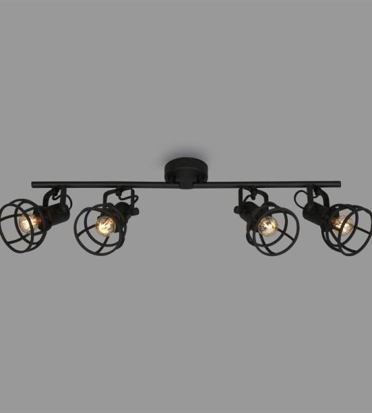 - Retro plafondlamp met traliekap, 4-lichts vintage plafondlamp, E14 fitting max. 25 watt, verstelbare lampenkappen, rustieke plafondspot van staal, zwart.