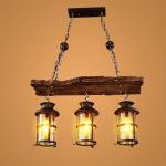 Vintage hanglamp E27 x 3 industriële hanglamp retro hout hanglamp zwart ijzer glas lampenkap in hoogte verstelbaar loft hanglamp binnen kroonluchter voor eetkamer woonkamer bar ca