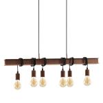 pendellamp TOWNSHEND 4, 6 lichtbronnen vintage pendelarmatuur in industrieel ontwerp, retro hanglamp van staal, kleur: antiekbruin, fitting: E27