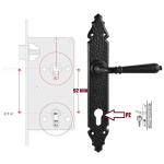Deurklink, deurbeslag, set, deurgarnituur L 92 PZ profielcilinder voor binnendeuren, kamerdeuren, zwart mat, langschildgarnituur, deurklink BB WC