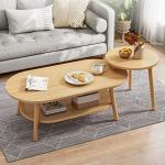 Couchtisch, Satztisch, 2er-Set, großer ovaler Couchtisch und Kleiner runder Beistelltisch mit Ablagefläche, 2-in-1-Sofatisch, Teetisch mit Beinen aus Massivholz, für，Gummibaum