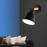 1 stuk wandlamp verstelbare wandlamp van metaal in zwart, E27-fitting, max 60 watt, wandspot in retro/vintage design, geschikt voor LED-lampen, kinderkamer, werkkamer