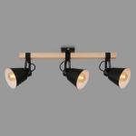 Verlichting plafondlamp retro met houten balken, 3-vlammige plafondlamp vintage, E27 fitting max. 40 watt, verstelbare lampenkappen, rustieke plafondspot, zwart-hout 2406-035