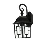 Frisse Buitenwandlamp, aluminium en glas, in zwart, IP23, voor balkon, terras T:19 cm, E27, rustieke Tiffany, buitenlamp voor in de tuin