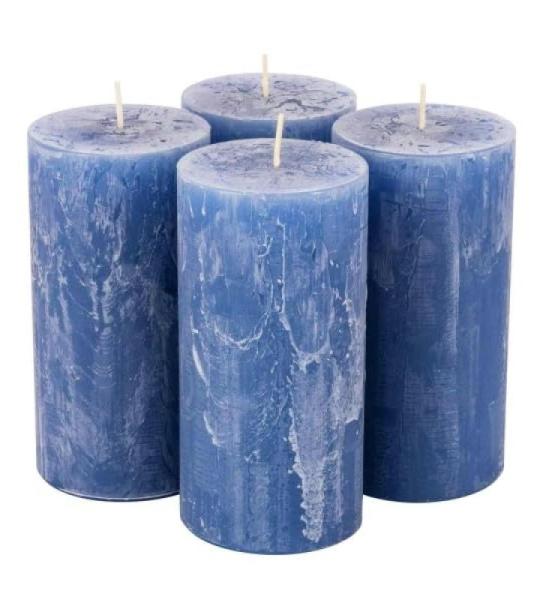 Hoogwaardige & rustieke stompkaarsen - 4 stuks - SafeCandle - waskaarsen/Rustieke stickers/adventskaarsen Kerstmis (saffier blauw, groot: hoogte 14 cm/Ø 7 cm)