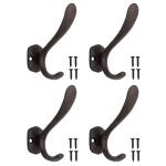 4 x rustieke ijzeren haken, wandhaken, gietijzeren design, set van 4, zwart