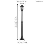 Buitenstaande lamp Navedo, 1-lichts buitenlamp, staande lamp van gegoten aluminium en glas, kleur: zwart, zilver-patina, fitting: E27, H: 200 cm, IP44