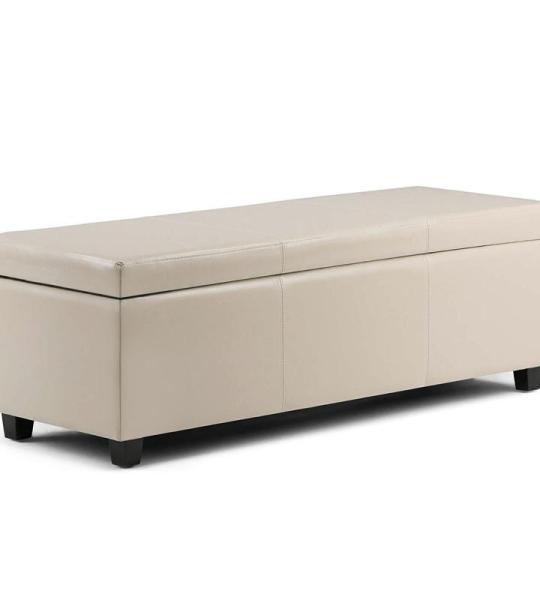 Ottomane aus Leder mit Stauraum und getuftetem Holz mit Fußstütze – moderner, rechteckiger Couchtisch für Wohnzimmer, Schlafzimmer