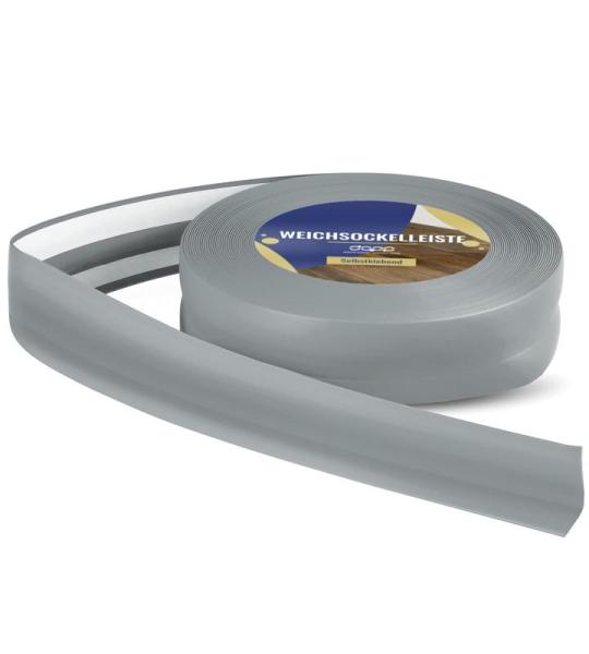 Zachte plint, 10 m, asgrijs, 32 x 23 mm, pvc, zelfklevend, knikhoek plint, hoekprofiel, aansluitprofiel, vloerlijst, rubberen plint