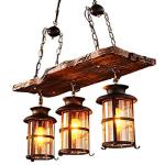 Vintage Hanglamp E27 Retro Houten Industriële Hanglamp Zwarte IJzeren Glazen Lampenkap In Hoogte Verstelbare Kroonluchter Indoor Loft voor Eetkamer Woonkamer Bar Café