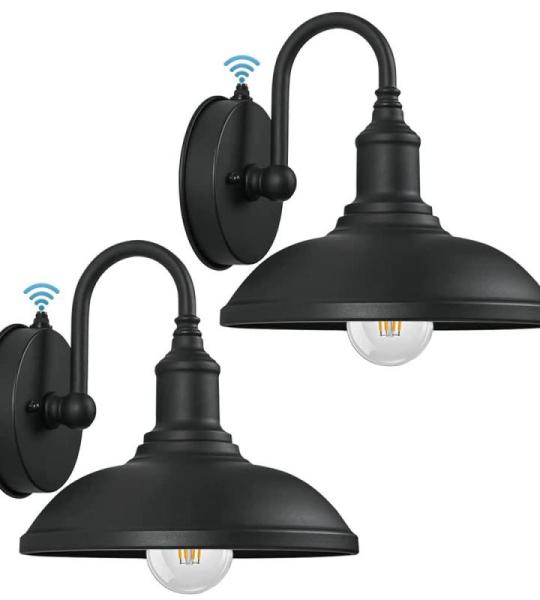 2 stuks zwanenhals schuren met schemeringssensor, zwart kleur vintage industriële metalen wandverlichting voor toegangsdeur, garage, terras, buitenmuur, boerderij excl. 1 E27-lamp