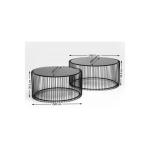 Design salontafel Wire (2/set), zilver, 63/53 cm diameter, bijzettafel, nachtkastje, stalen frame, tafelblad van veiligheidsglas, woonkamer, rond, 34 x 70 x 70 cm (H/B/D)