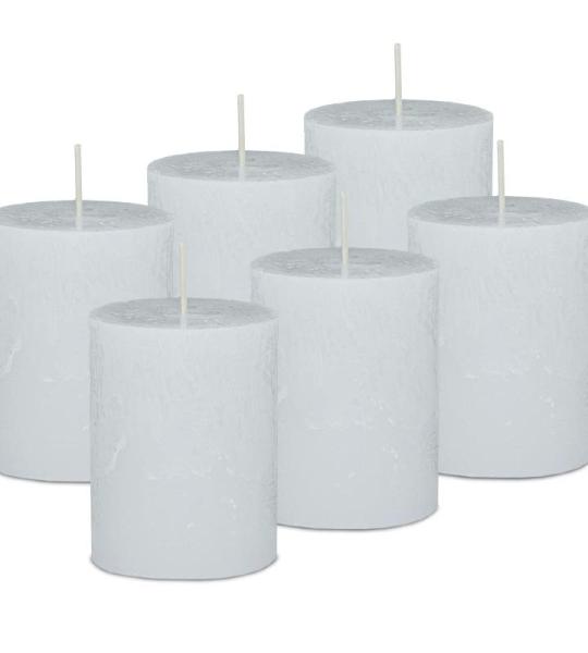 : 6 x Rustieke stompkaarsen 80/60 mm Safe Candle zelfdovend. Brandduur ca. 25 uur - 100% made in Germany door Wenzel kaarsen - RAL gecertificeerd (wit)