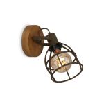 Leuchten - Wandspot retro met raster kap, 1-lichts wandlamp vintage, E27 fitting max. 25 watt, verstelbare lampenkap, rustieke wandlamp van hout en staal, donkerbruin
