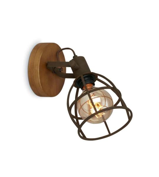 Leuchten - Wandspot retro met raster kap, 1-lichts wandlamp vintage, E27 fitting max. 25 watt, verstelbare lampenkap, rustieke wandlamp van hout en staal, donkerbruin