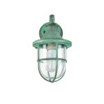 Santorin Buitenwandlamp, messing, glas, groen, antiek, IP64, huis, terras, diameter: 22 cm, E27, maritieme lantaarn, rustieke outdoor wandlamp