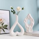 Keramische vaas, witte hartvormige vazen, decoratie, woonkamer, modern, tulpenvaas, bloemenvaas, tafeldecoratie, vaas voor pampasgras, bloemen, decoratie, esthetische Scandinavisch
