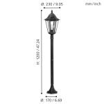 Buitenstaande lamp Navedo, 1-lichts buitenlamp, staande lamp van gegoten aluminium en glas, kleur: zwart, zilver-patina, fitting: E27, H: 120 cm, IP44