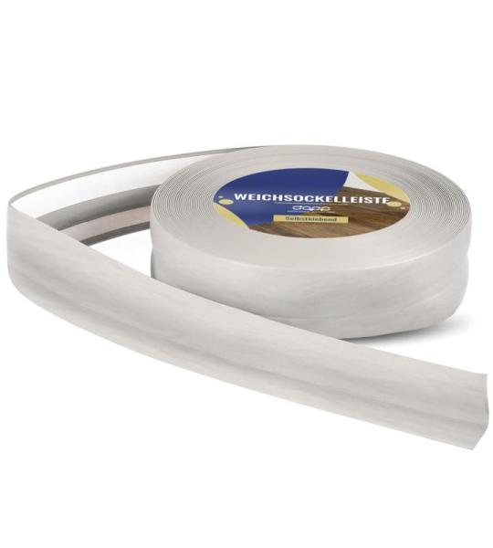 Zachte plint, 200 m (8 x 25 m), berk, 32 x 23 mm, pvc, zelfklevend, knikhoek plint, hoekprofiel, aansluitprofiel, vloerlijst, rubberen plint
