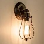 Industriële wandkandelaar, vintage verlichting, verstelbare wandlamp, rustieke draad, metaal, kooi, wandlamp, Edison-stijl, antieke lamp, verandaallamp (zonder gloeilamp) (roest)