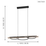 Led hanglamp Boyal, 3-lichts pendellamp dimbaar, eettafellamp van zwart metaal, gevlamd hout, wit kunststof, lamp hangend voor woonkamer