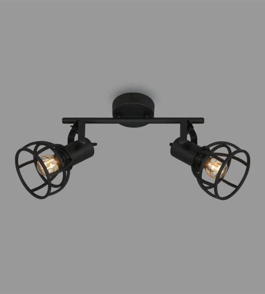 - Retro plafondlamp met traliekap, 2-lichts vintage plafondlamp, E14 fitting max. 25 watt, verstelbare lampenkappen, rustieke plafondspot gemaakt van staal, zwart.