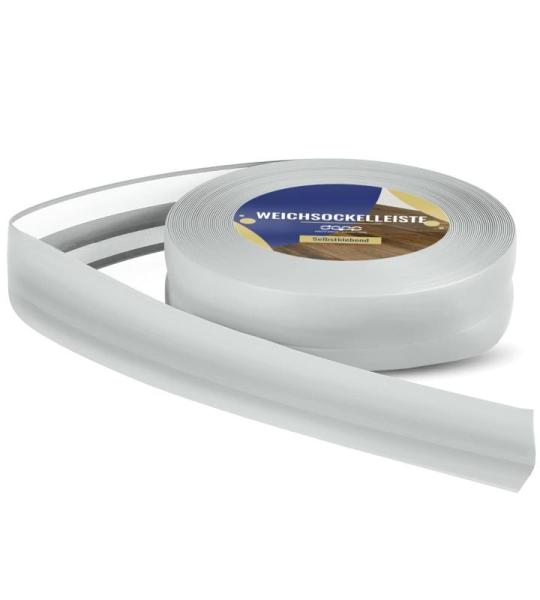Zachte plint, 200 m (8 x 25 m), grijs, 32 x 23 mm, pvc, zelfklevend, knikhoek plint, hoekprofiel, aansluitprofiel, vloerlijst, rubberen plint