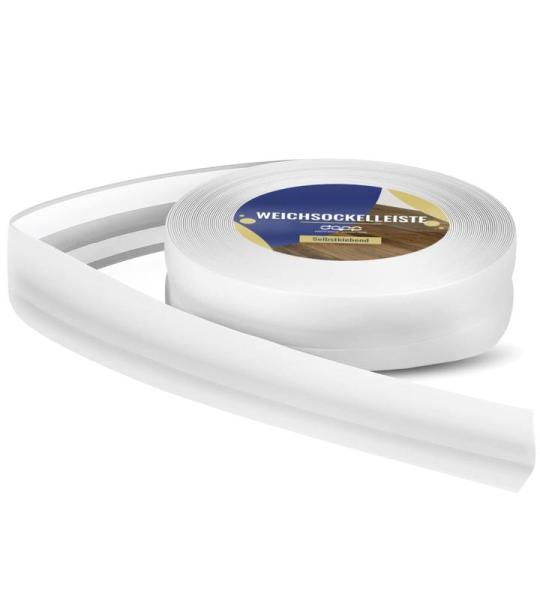 Zachte plint, 200 m (8 x 25 m), wit, 32 x 23 mm, pvc, zelfklevend, knikhoek plint, hoekprofiel, aansluitprofiel, vloerlijst, rubberen plint
